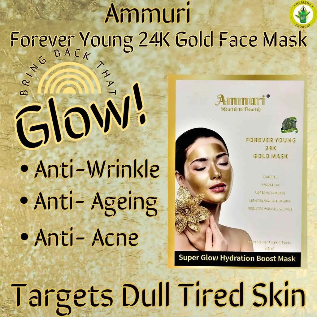 24K Gold Bio Collagen Crystal Face Mask + Eye Mask + Lip Mask, Anti ageing Skin Care (2pairs) Ammuri Skincare