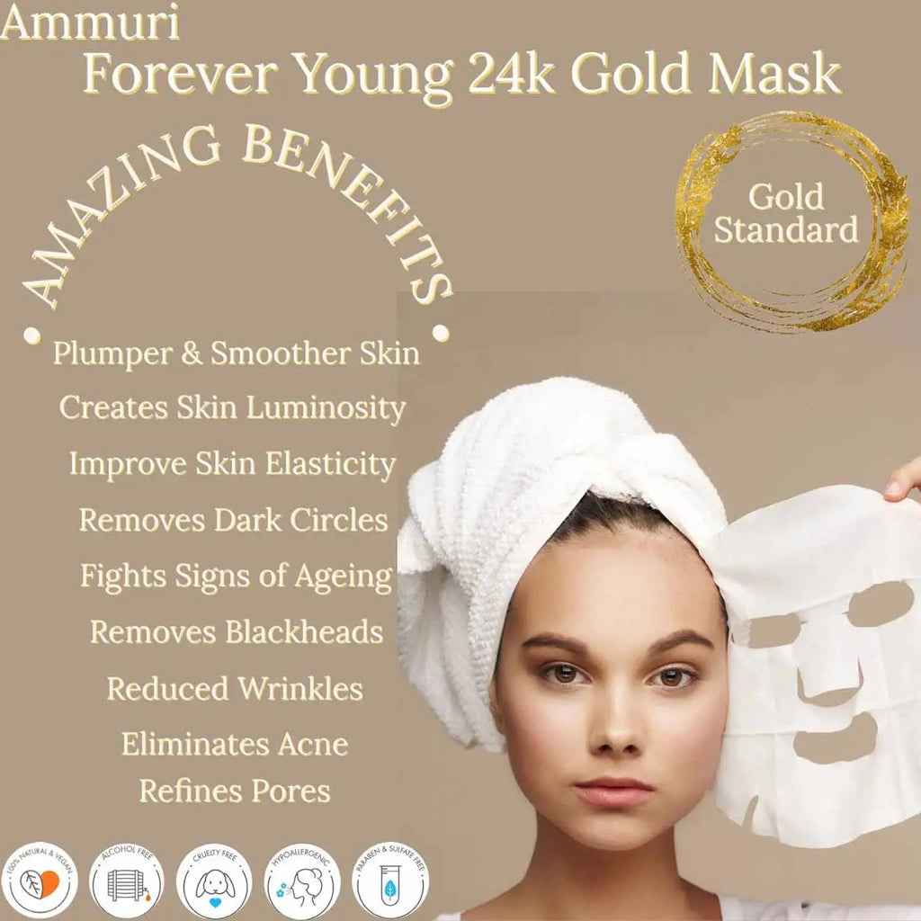 24K Gold Bio Collagen Crystal Face Mask + Eye Mask + Lip Mask, Anti ageing Skin Care (2pairs) Ammuri Skincare