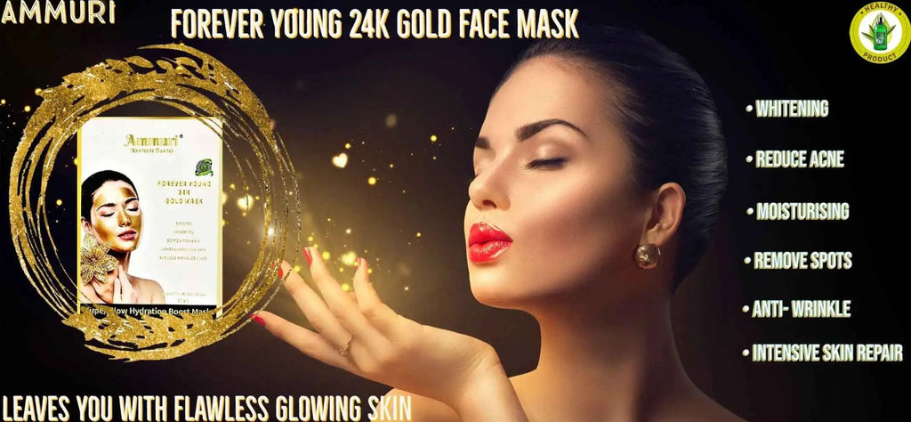 24K Gold Bio Collagen Crystal Face Mask + Eye Mask + Lip Mask, Anti ageing Skin Care (2pairs) Ammuri Skincare