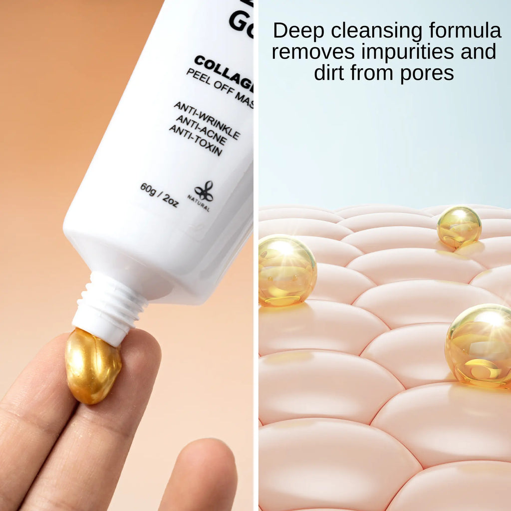 Ammuri Beauty 24K Gold Peel Off Mask in white tube with gold formula for deep cleansing and impurity removal