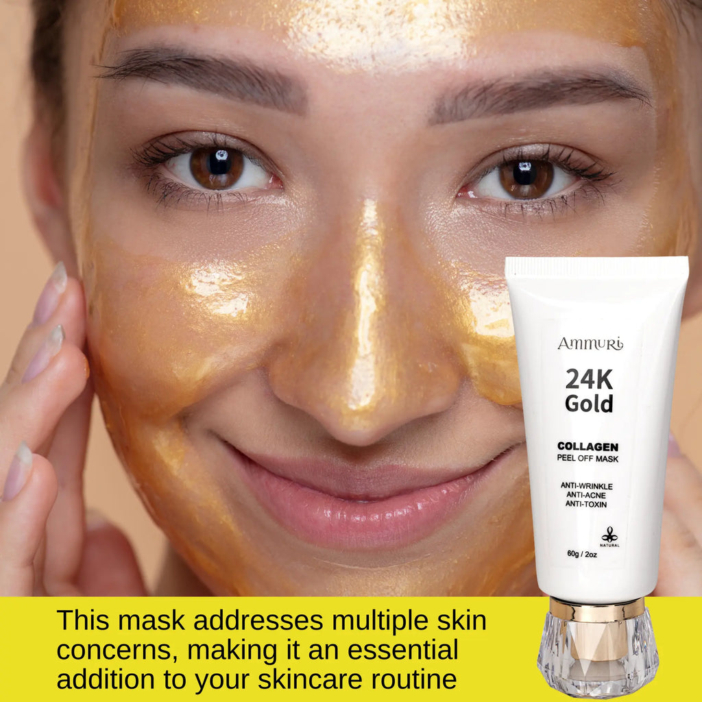 Ammuri Beauty 24K Gold Peel Off Mask enriched with collagen for multiple skin benefits and anti-aging properties
