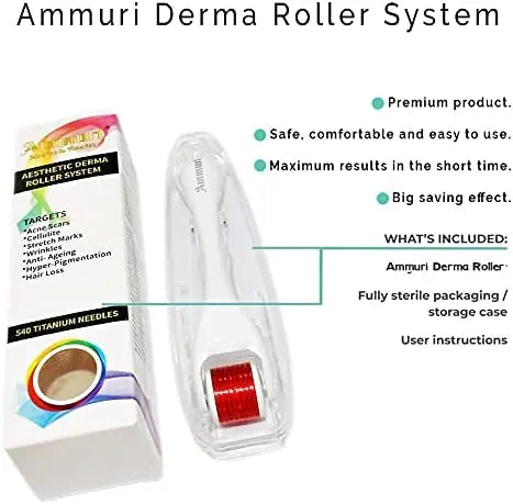 Ammuri Derma Roller Micro Needle Titanium 0.2mm Roller & SkinCare Regeneration Keep Your Skin Young and Radiant Anti Age Boost Collagen Roller For Home Use Ammuri Skincare