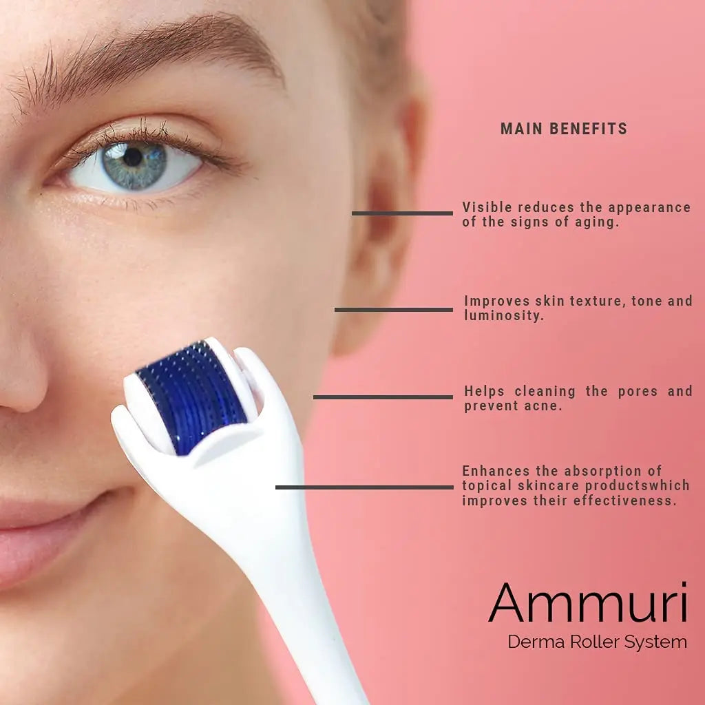 Ammuri Derma Roller Micro Needle Titanium 0.5mm Roller & SkinCare Regeneration Keep Your Skin Young and Radiant Anti Age Boost Collagen Roller for Home Use Ammuri Skincare