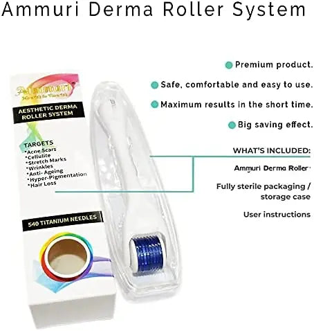 Ammuri Derma Roller Micro Needle Titanium 0.5mm Roller & SkinCare Regeneration Keep Your Skin Young and Radiant Anti Age Boost Collagen Roller for Home Use Ammuri Skincare