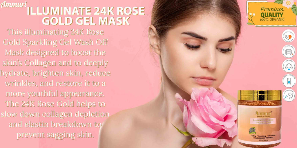Ammuri Rose Clay 24K Gold Gel Face Mask – Pink Clay with Collagen, Niacinamide & Hyaluronic Acid – Hydrating, Pore Minimizer & Anti-Ageing Skincare, 250g Ammuri Skincare