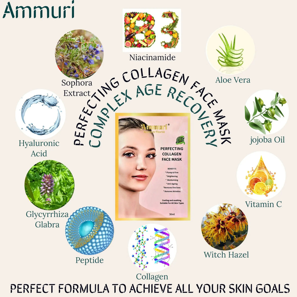 Collagen Hydrogel Face Mask, For Younger Looking Skin, Reveals a Radiant Complexion Anti Age Anti Wrinkle Skin Perfecting Mask - Ammuri Beauty