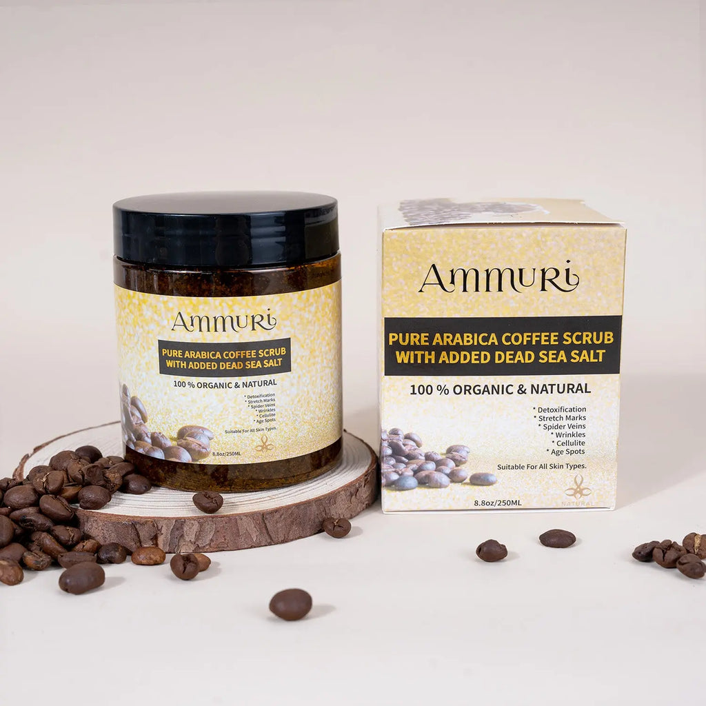 Pure Arabica Coffee Scrub Added Dead Sea Salt 100 % Organic & Natural Ammuri Skincare