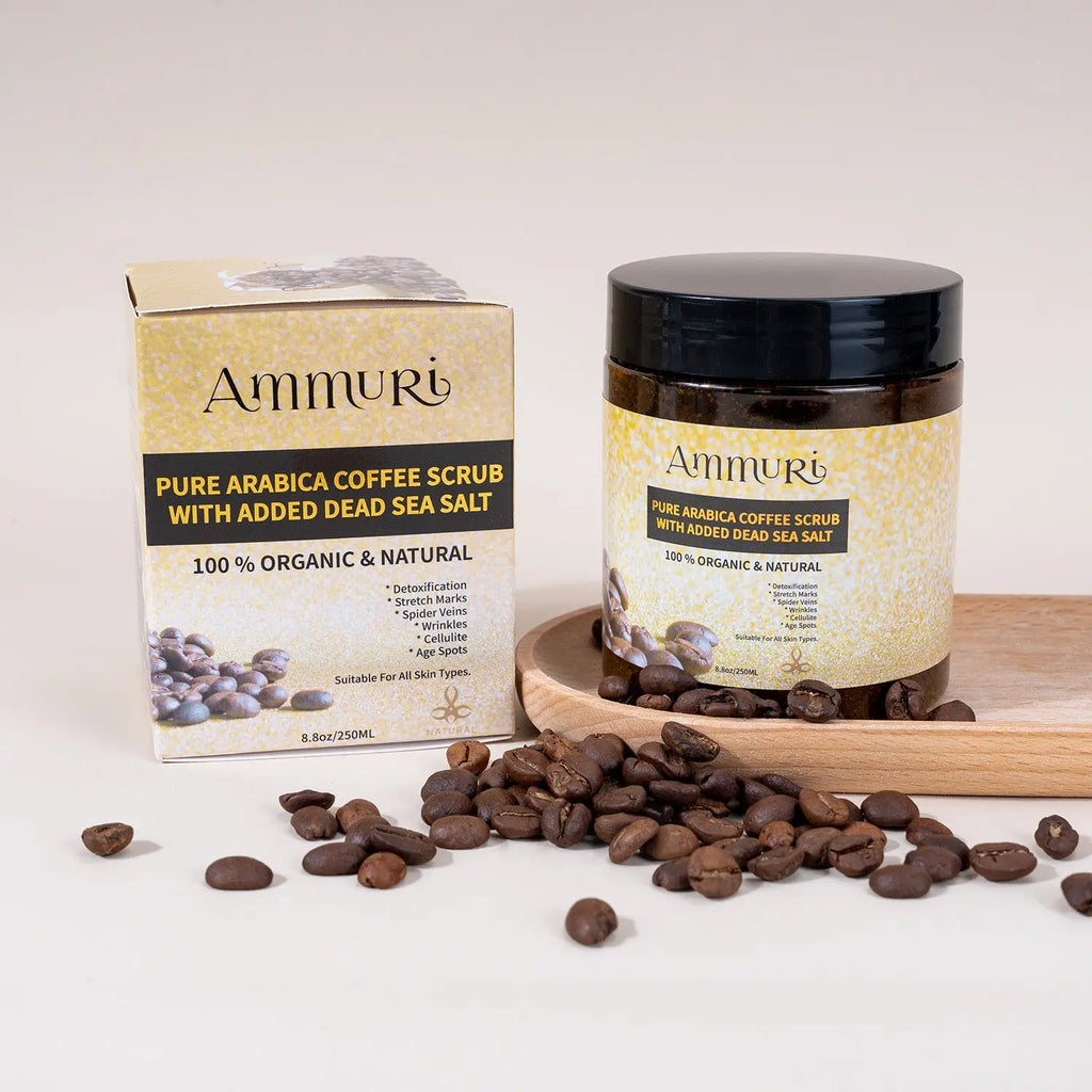 Pure Arabica Coffee Scrub Added Dead Sea Salt 100 % Organic & Natural Ammuri Skincare