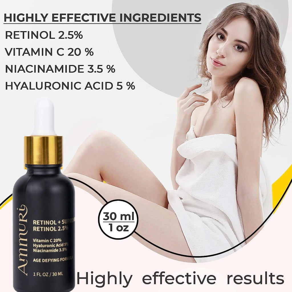 Retinol Supreme 2.5% Serum + Vitamin Hyaluronic Acid & Niacinamide - Ammuri Beauty