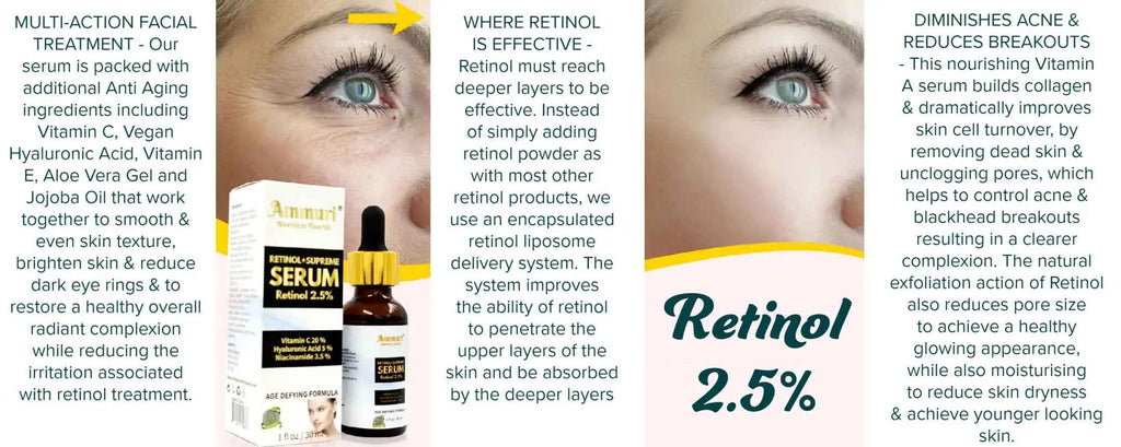 Retinol Supreme 2.5% Serum with Vitamin Hyaluronic Acid & Niacinamide - Ammuri Beauty