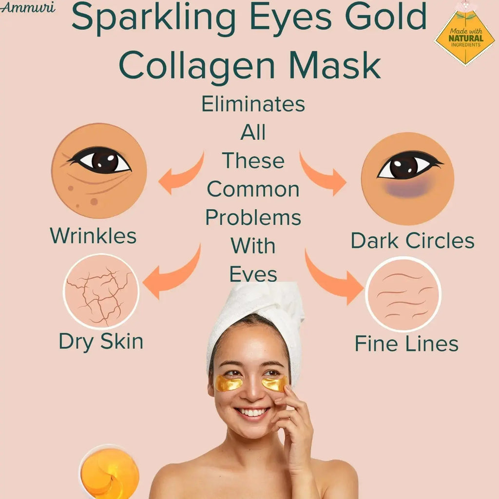 Under Eye Patches - 24K Gold Under Eye Mask for Puffy Eyes, Dark Circles, Eye Bags, Wrinkles - Ammuri Beauty