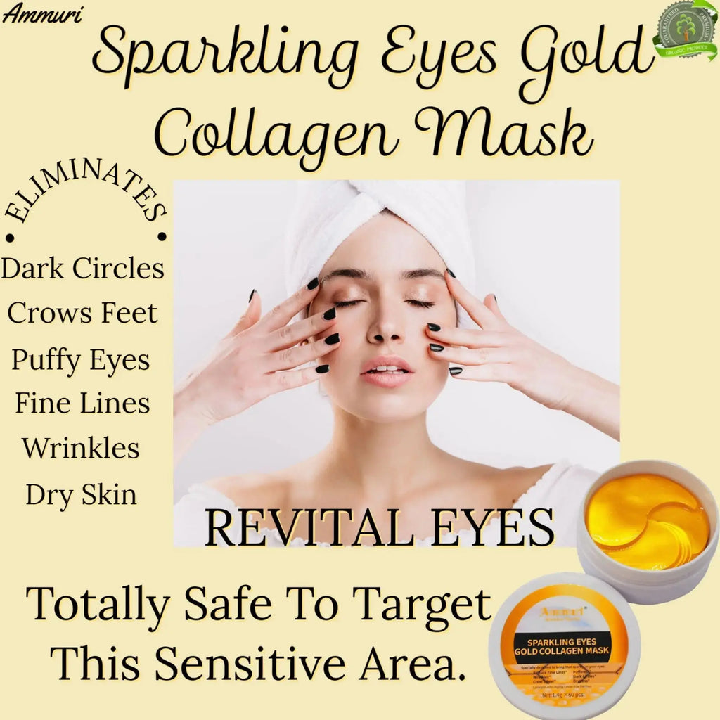 Under Eye Patches - 24K Gold Under Eye Mask for Puffy Eyes, Dark Circles, Eye Bags, Wrinkles - Ammuri Beauty