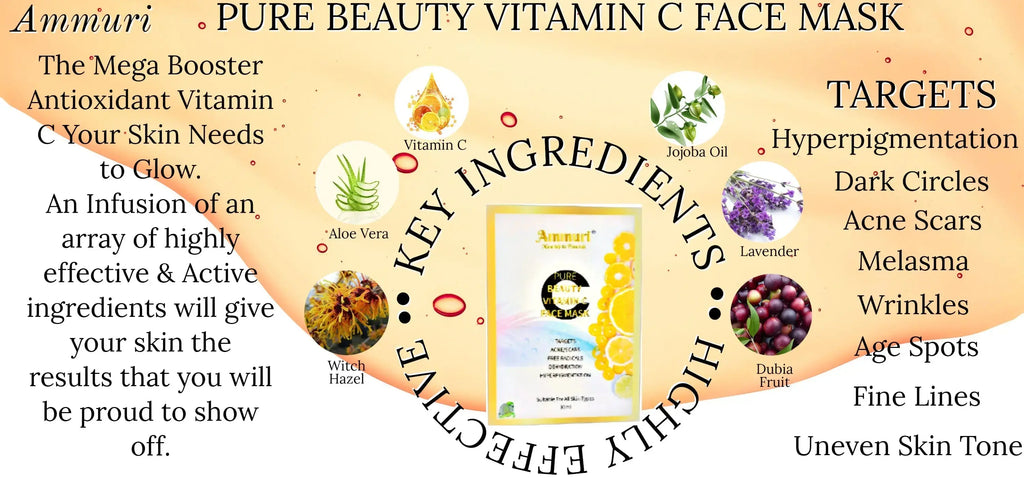 Vitamin C Silk Face Mask Sheets Hyaluronic acid Antioxidant Anti Age Anti Wrinkle - Ammuri Beauty