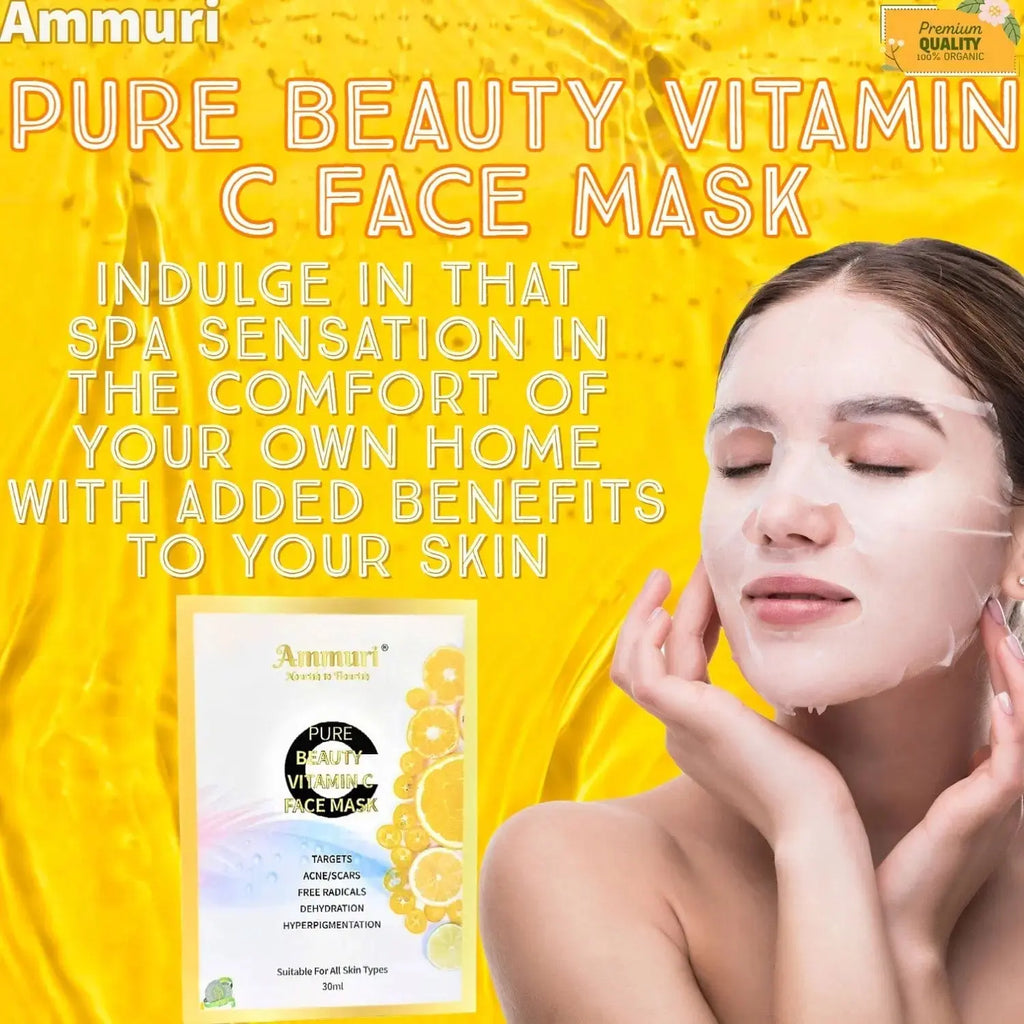 Vitamin C Silk Face Mask Sheets Hyaluronic acid Antioxidant Anti Age Anti Wrinkle - Ammuri Beauty