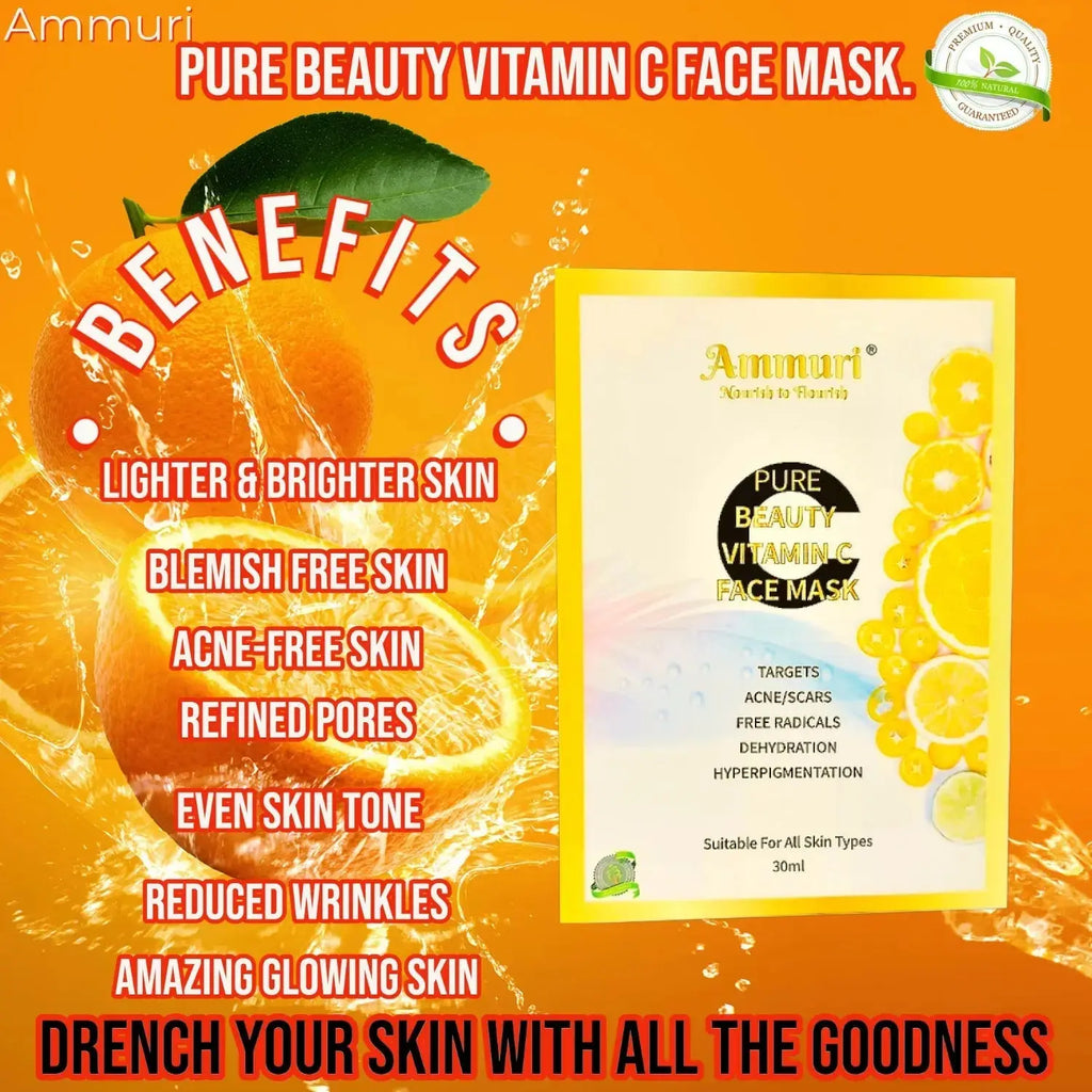 Vitamin C Silk Face Mask Sheets Hyaluronic acid Antioxidant Anti Age Anti Wrinkle - Ammuri Beauty