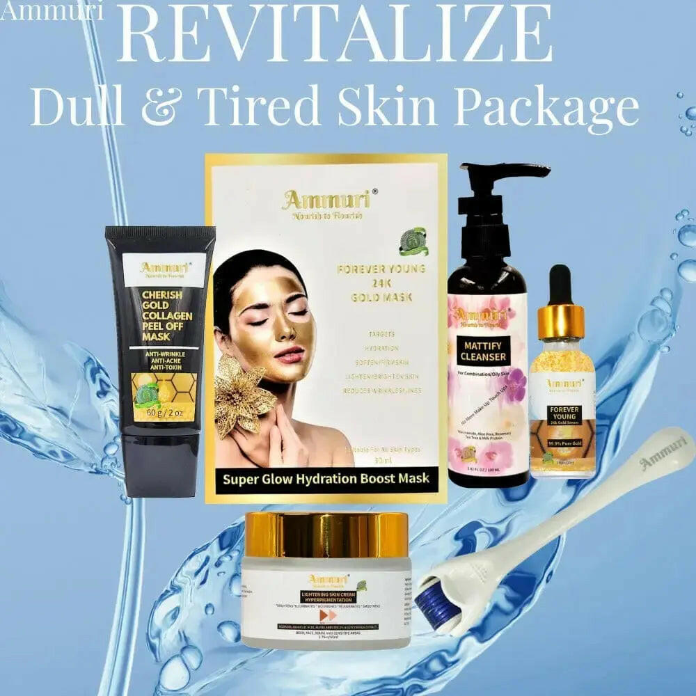 Ammuri Revitalize skin care package with face masks, oils, and cleansers for rejuvenating dull skin