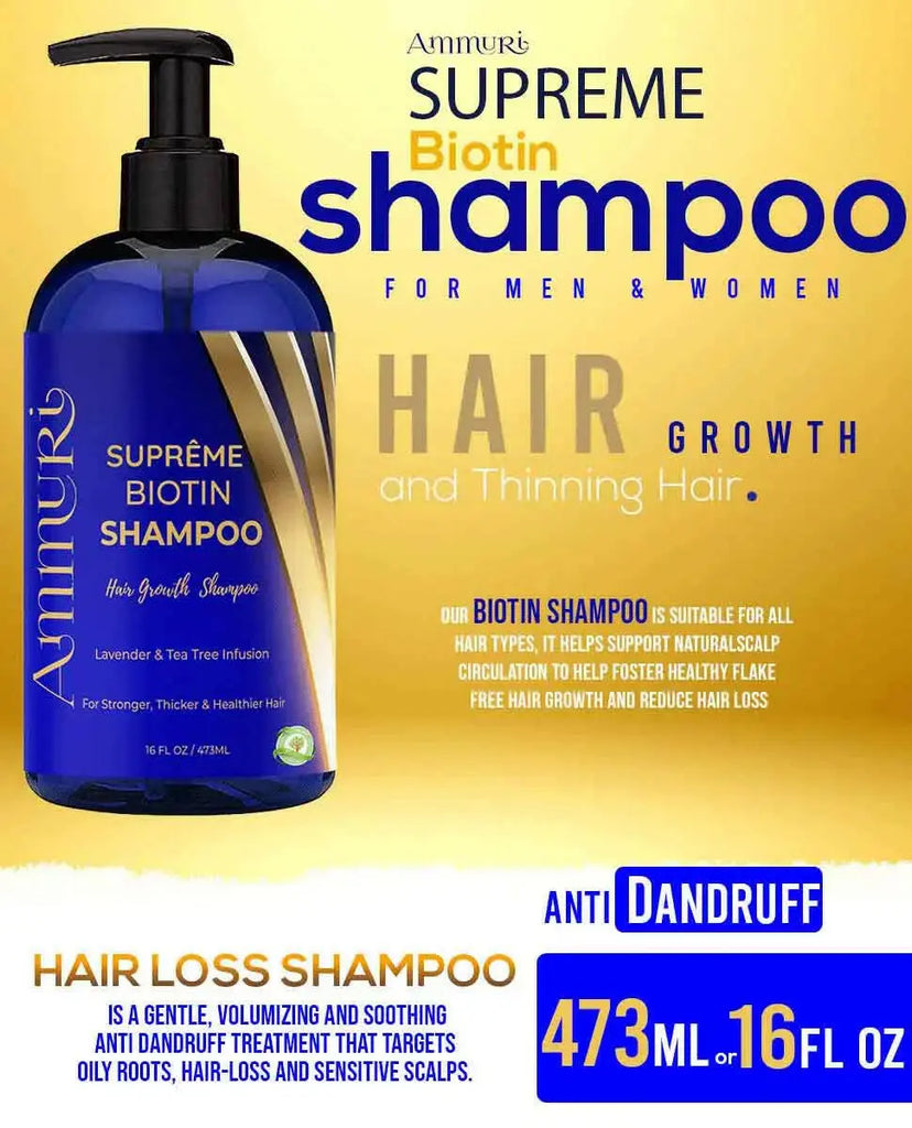 Ammuri Supreme Biotin Shampoo for Men and Women, a unisex thinning hair treatment for growth and anti-dandruff