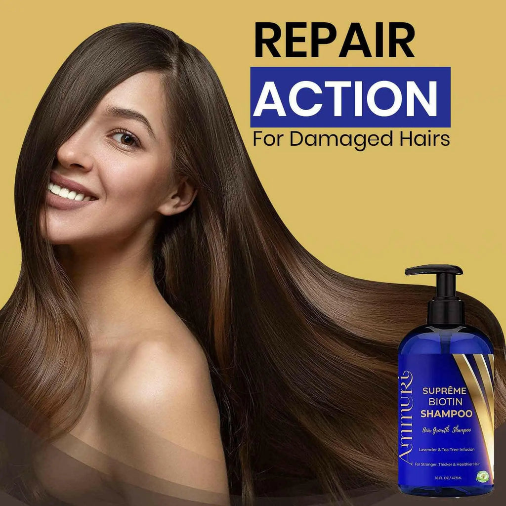 Ammuri Skincare Supreme Biotin Shampoo for unisex thinning hair treatment with sleek, healthy hair