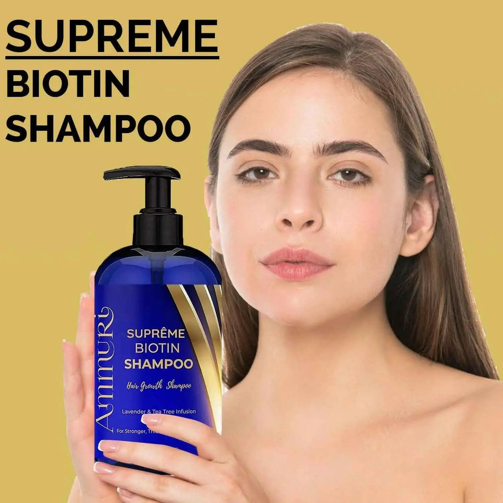 Ammuri Skincare Supreme Biotin Shampoo, a unisex thinning hair treatment for promoting hair growth