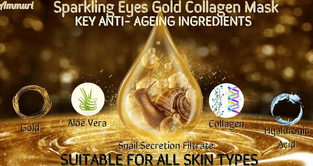 Ammuri Skincare 24K gold under eye patches with key anti-aging ingredients like collagen and aloe vera