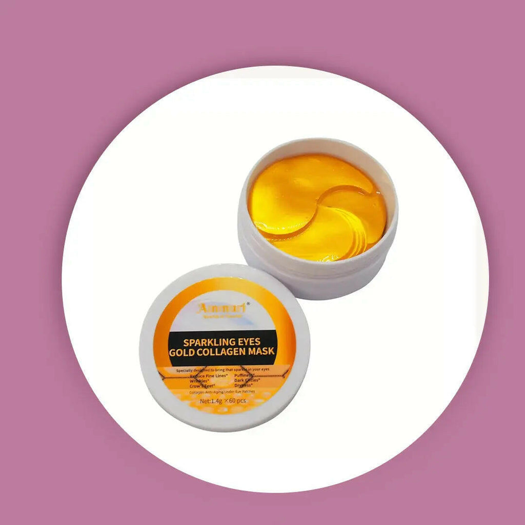 Ammuri Skincare 24K gold under eye patches in a round container for reducing puffiness and dark circles