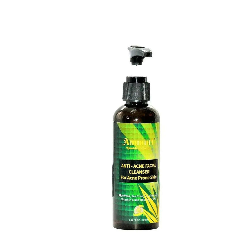 Ammuri Skincare Anti-Acne Facial Cleanser in pump bottle for acne prone skin, featuring 3-in-1 Deep Cleansing Milk