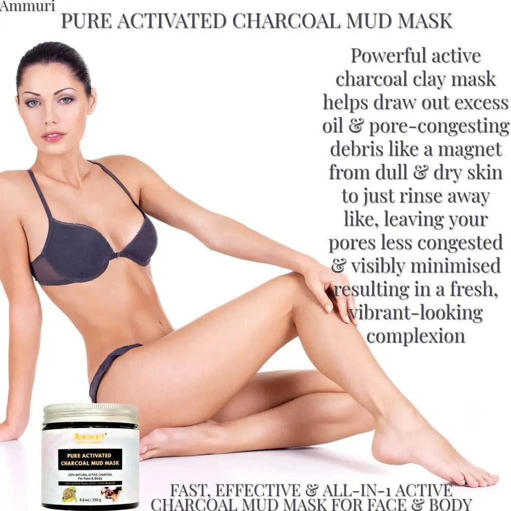 AMMURI Pure Activated Charcoal Mud Mask for deep cleansing and revitalizing skin for a vibrant complexion