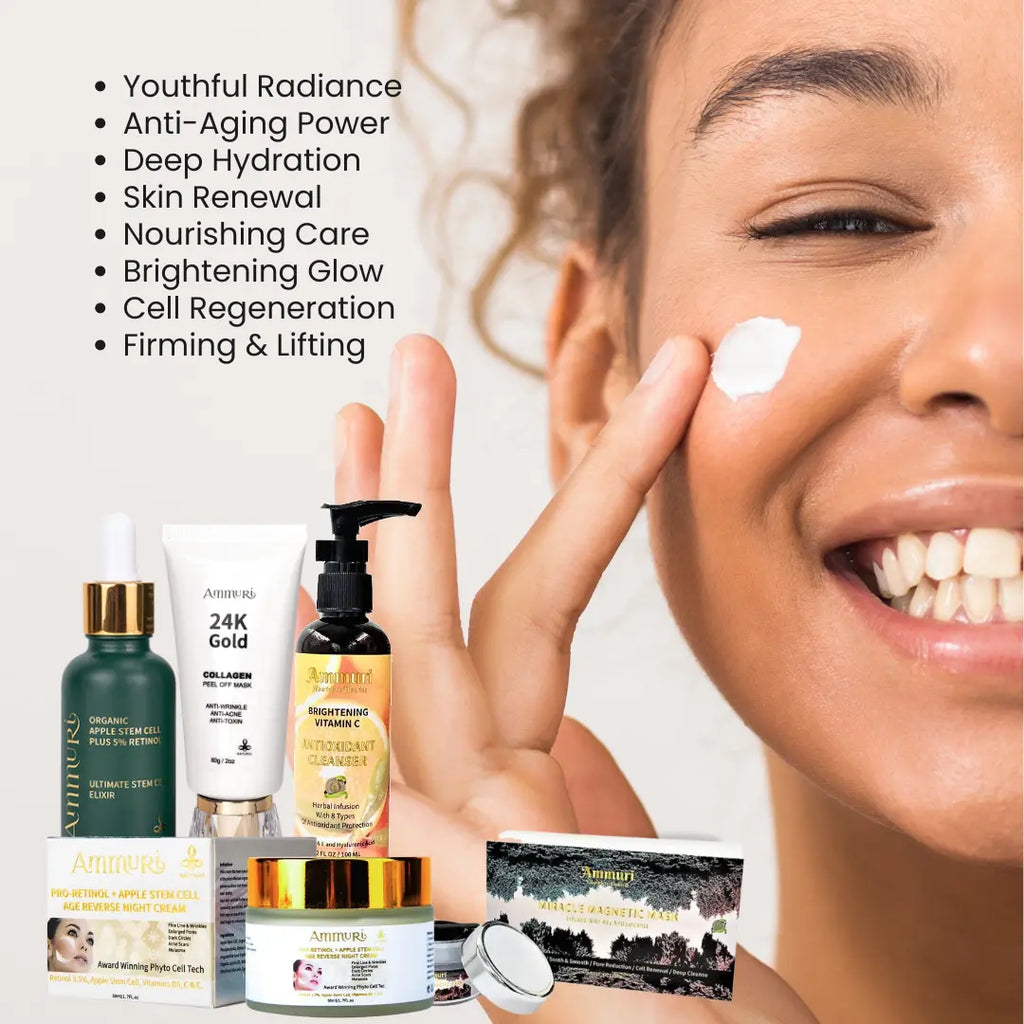 Ammuri Skincare Advanced Repair Anti-Acne Package featuring various skincare products for youthful radiance and skin renewal