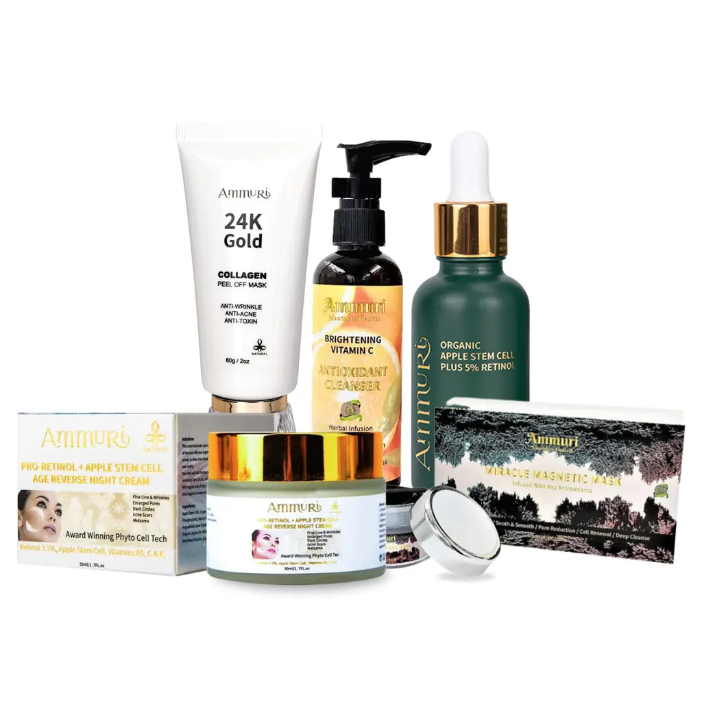 Ammuri Skincare Advanced Repair Anti-Acne Package featuring various skincare products for youthful skin