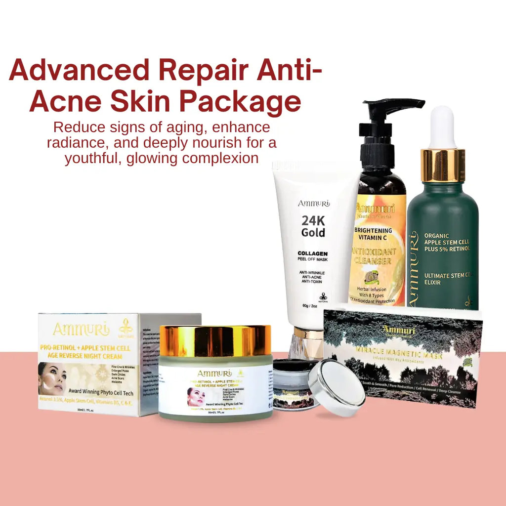 Ammuri Skincare Advanced Repair Anti-Acne Package featuring products for youthful, glowing skin and enhanced radiance