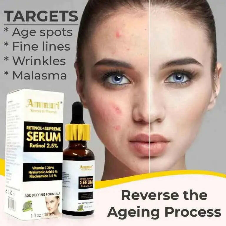Ammuri Skincare Advanced Retinol Anti-Wrinkle Treatment Face Serum with dropper for fine lines and wrinkles
