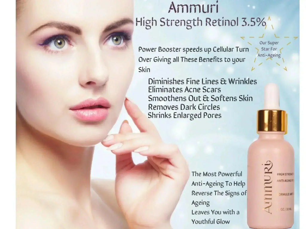 Ammuri High Strength Retinol 3.5% Anti Aging Face Serum bottle with benefits for youthful skin
