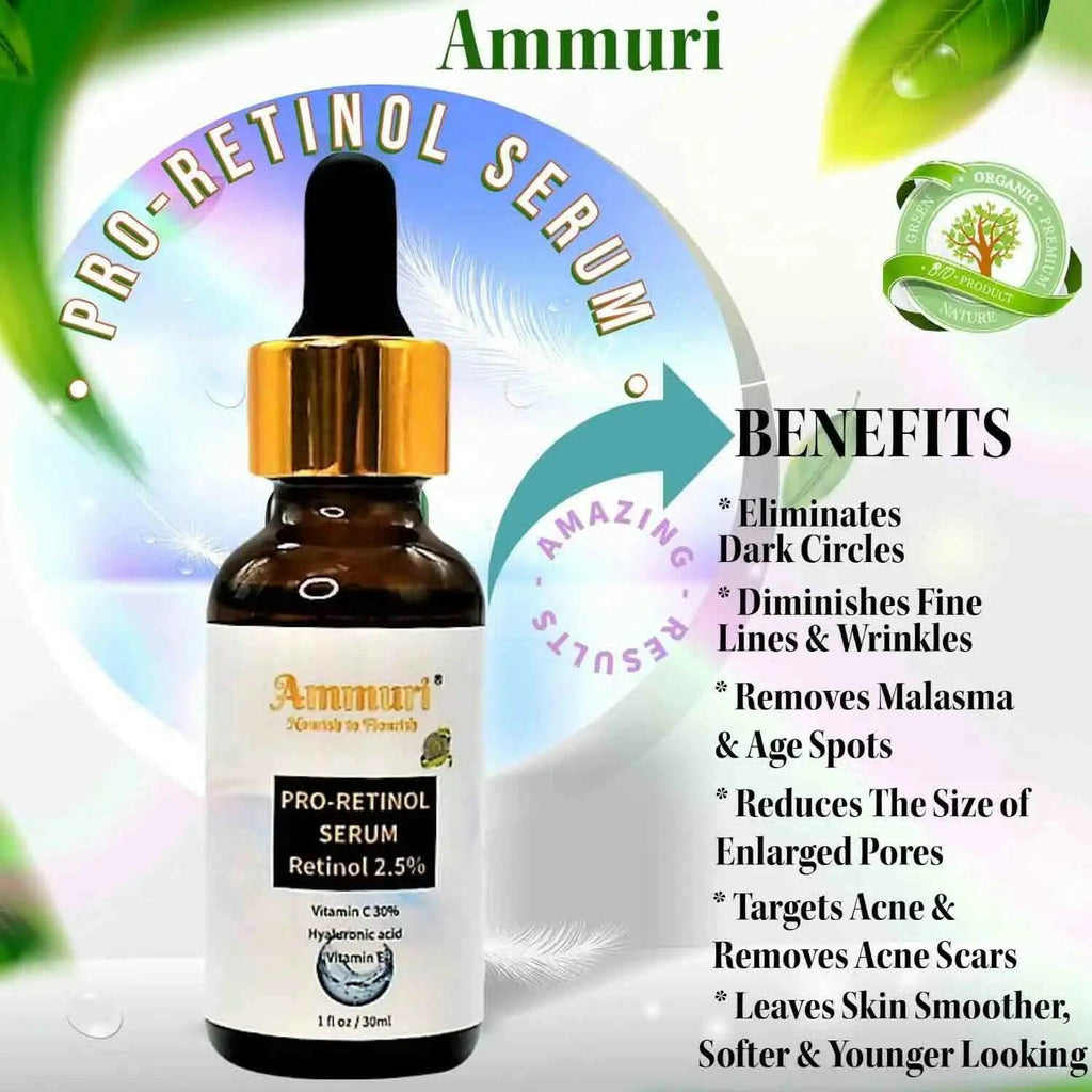 Ammuri Pro-Retinol 2.5% Face Serum with benefits for anti aging retinol serum including fine lines and dark circles