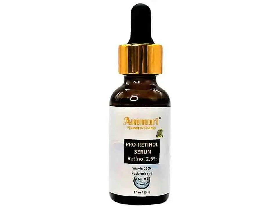 Ammuri Pro-Retinol 2.5% Face Serum bottle, an effective anti aging retinol serum for youthful skin
