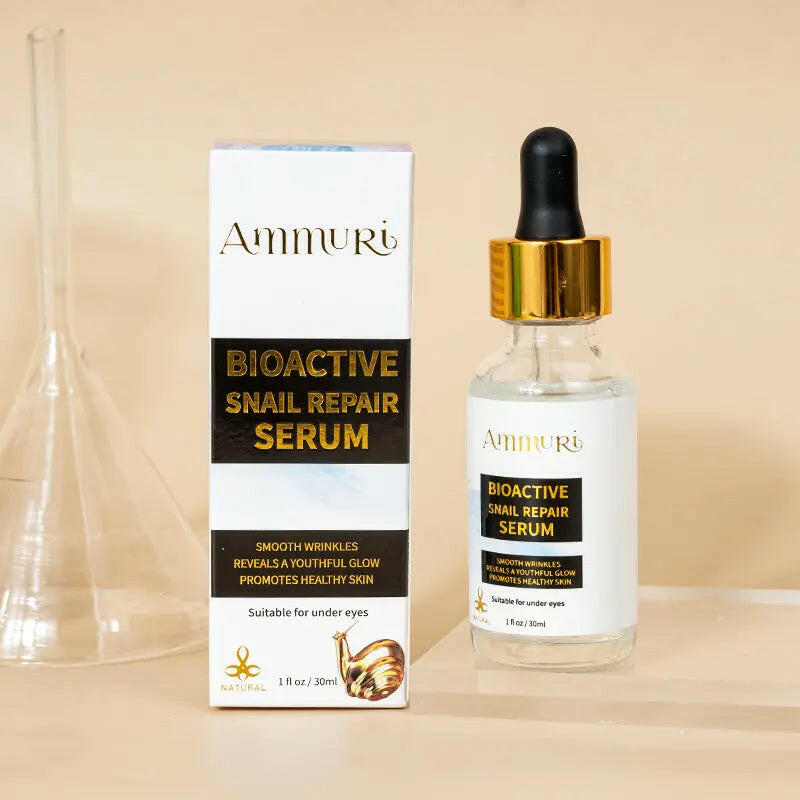 Ammuri Bioactive Snail Repair Serum in a glass bottle with a dropper for anti-aging skincare