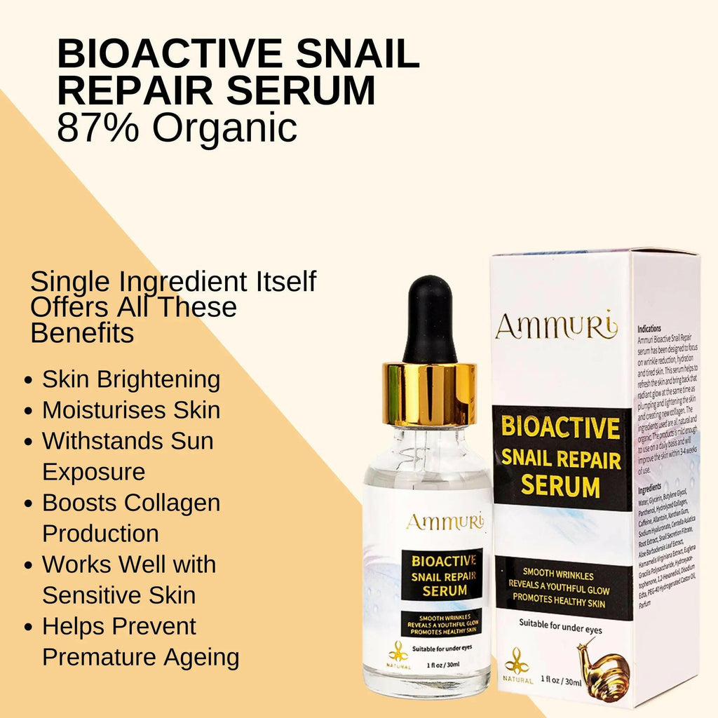 Ammuri Bioactive Snail Repair Serum 87% Organic for anti-aging benefits and moisturizing skin