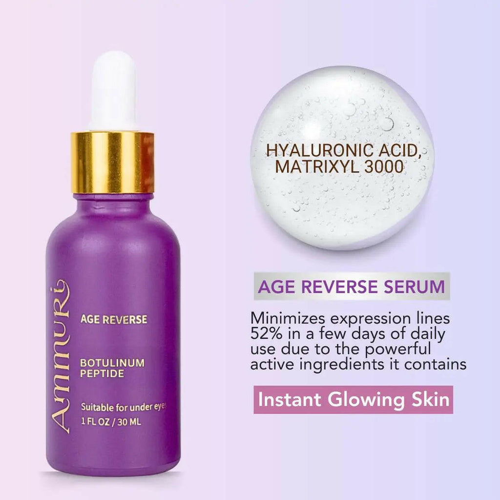 Ammuri Age Reverse Agireline Peptide Botox anti-ageing serum in a purple bottle for youthful skin