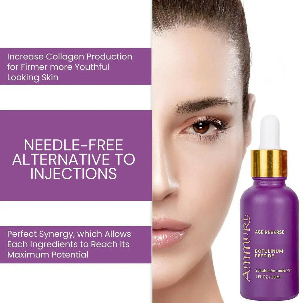 Ammuri Age Reverse Agireline Peptide Botox anti-ageing serum in purple bottle for youthful skin without injections