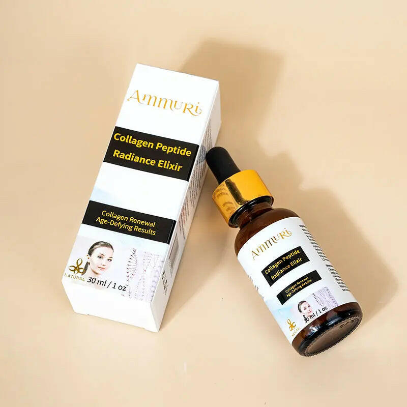 Ammuri Skincare Collagen Peptide Serum in amber bottle with black dropper for anti-ageing benefits