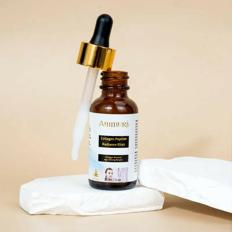 Ammuri Skincare Collagen Peptide Serum in amber glass bottle with dropper for anti-aging benefits
