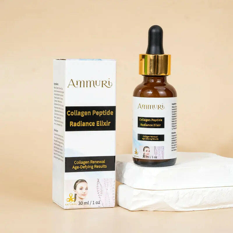 Ammuri Skincare Collagen Peptide Serum in a dropper bottle with a box for radiant skin and anti-aging benefits