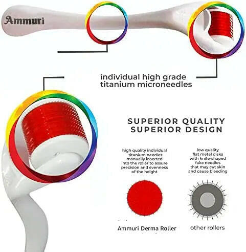 Ammuri derma roller titanium with individual high grade microneedles for precise skin rejuvenation