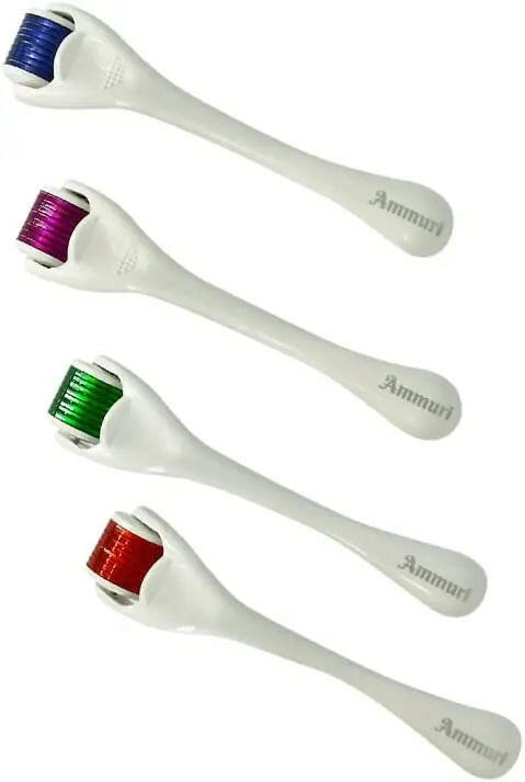 Ammuri derma roller titanium system featuring four colorful rollers for enhanced skincare routine