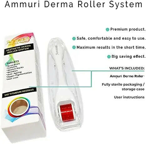 Ammuri derma roller titanium system with 540 titanium needles for effective skincare results