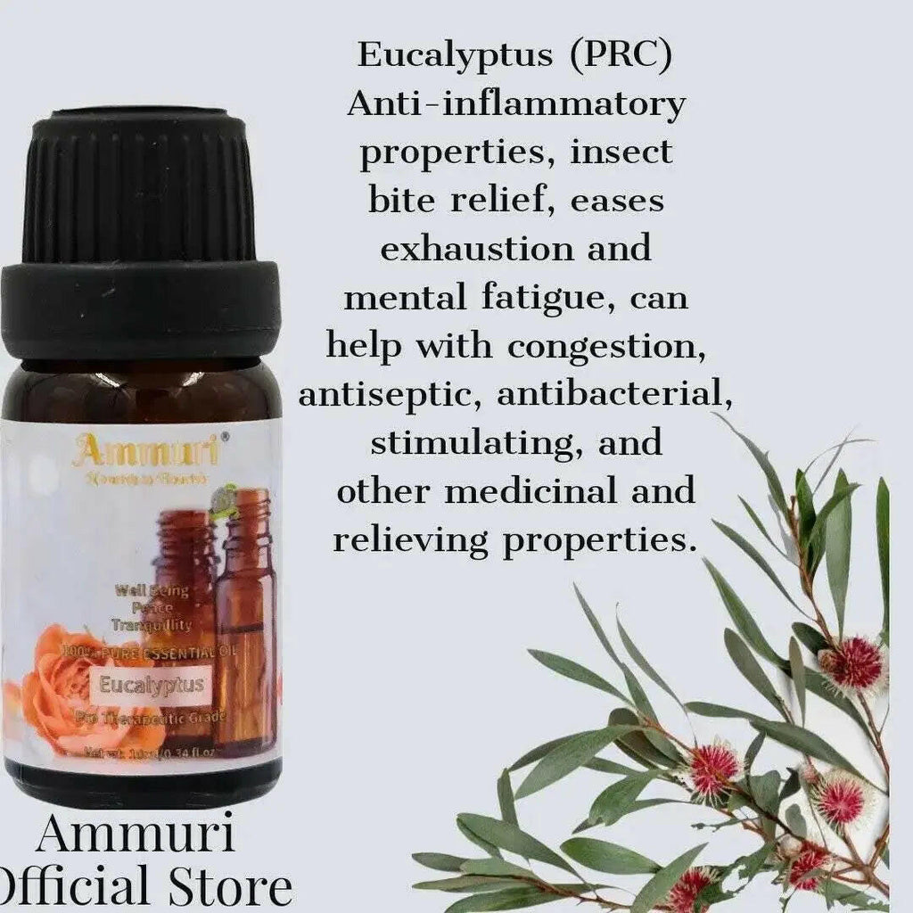 Ammuri Skincare eucalyptus essential oil bottle part of an essential oils gift set for relaxation and relief