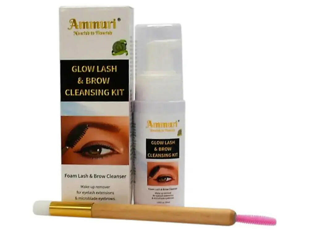 Ammuri Skincare Glow Lash and Brow Cleansing Kit with foam cleanser and applicator for eyelash extensions