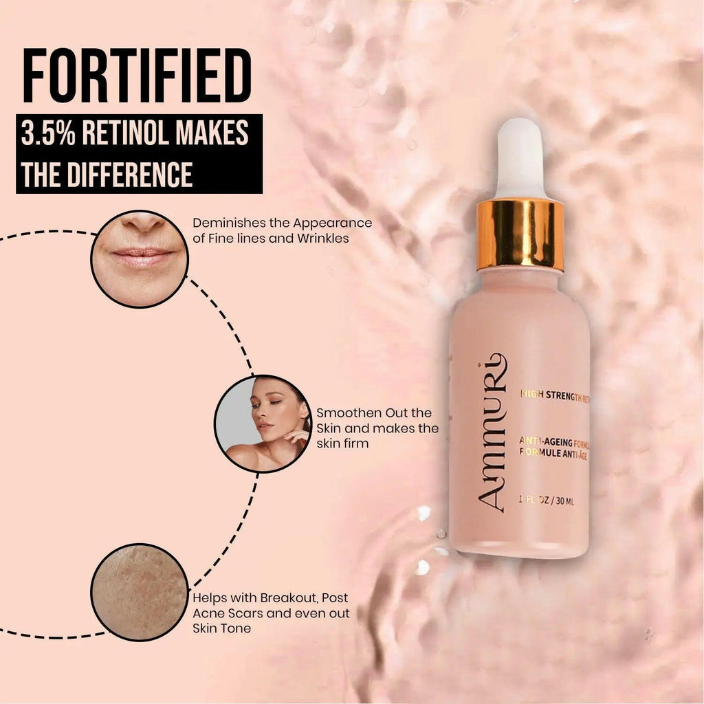 Ammuri Skincare high strength retinol serum in a dropper bottle, nourishing skin and reducing wrinkles