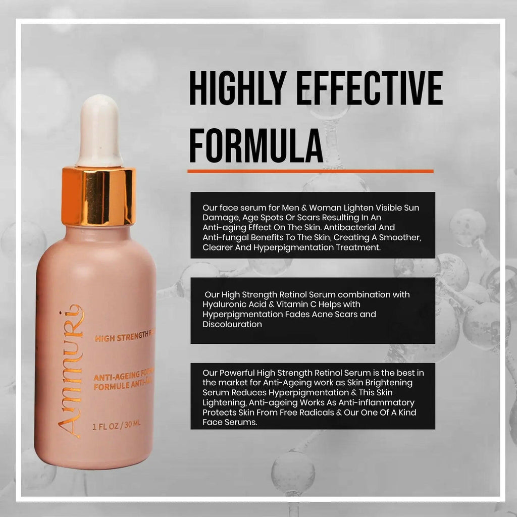 Ammuri high strength retinol serum in glass bottle for anti-aging skincare and skin smoothness
