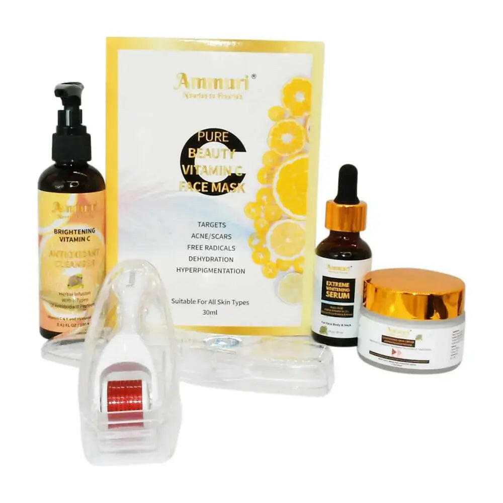 Ammuri Skincare Hyperpigmentation Skincare Set including serum, face mask, and dermaroller for even skin tone