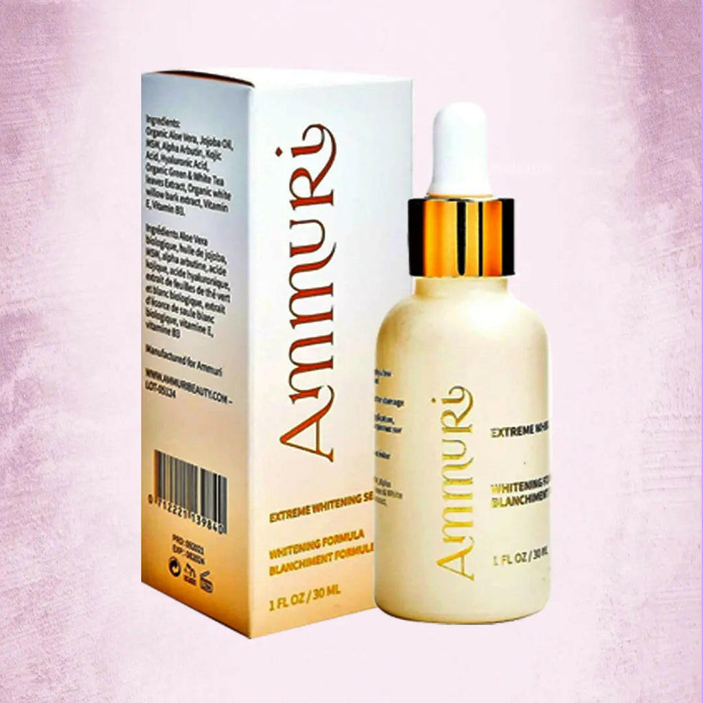 Ammuri Kojic Acid Whitening Serum in a glass bottle with dropper and packaging for skin brightening